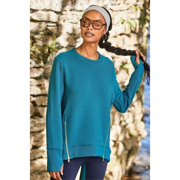 NWT Addison Bay Everyday Ribbed Crewneck In Blue Crush Size XS $168 MSRP - Picture 4 of 10